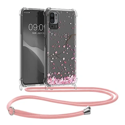 Immagine di kwmobile Custodia Compatibile con Xiaomi Redmi Note 10 5G Cover Back Case in Silicone TPU Protezione Smartphone Cordino rosa/marrone scuro/trasparente