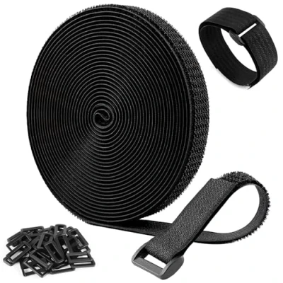 Immagine di kurkip 5M fascette fermacavo con 30 fibbie, fermacavi riutilizzabili 2 cm larghezza, a strappo, cinghie per cable management, organizzare cavi, tubi flessibili, nero