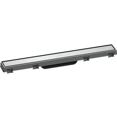 Immagine di hansgrohe RainDrain Match set di canalina doccia con cornice ad altezza regolabile, canale drenaggio 600 mm, scarico a pavimento, cromo
