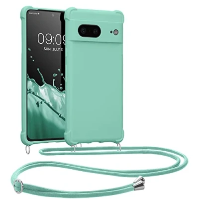 Immagine di kwmobile Custodia Compatibile con Google Pixel 7 Cover Back Case in Silicone TPU Protezione Smartphone Cordino menta
