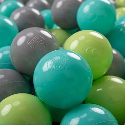Immagine di KiddyMoon 300 Palline/7Cm Palline Morbide Colorate Per Piscina Bambini Fatto In EU, Verde Chiaro/Turchese Chiaro/Grigio