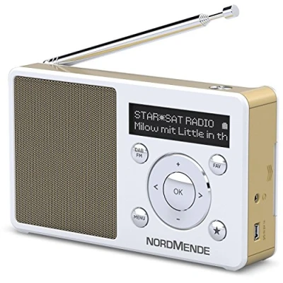 Immagine di Nordmende Transita 100 Radio DAB portatile e di ricezione (DAB+, FM, altoparlante, porta cuffie, memoria preferita, display OLED, batteria, piccola, portatile), colore: Bianco
