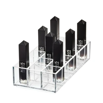 Immagine di iDesign The Collection, Portaoggetti Bagno per 18 Collezione Firmata da Sarah Tanno, Porta Trucchi in plastica Ideale Rossetti, smalti e Lipgloss, Trasparente, 20,2 x 10 5 cm