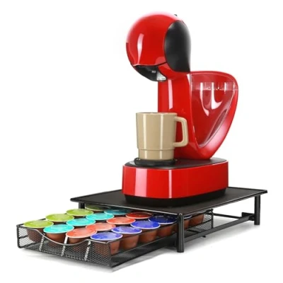 Immagine di SYSYLY Porta capsule per 24 PC Dolce Gusto,Supporto macchina da caffè con cassetti di stoccaggio cialde antiscivolo, distributore/organizzatore in metallo superficie anti vibrazione