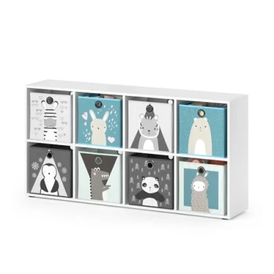 Immagine di Vicco Libreria bambini Scutum, Bianco, 143 x 72.6 cm con 8 scatole pieghevoli