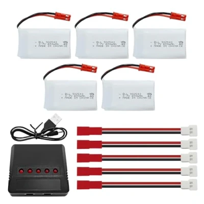 Immagine di ZYGY 5PCS 3.7V 800mAh Lipo Batteria Drone RC con 5 in 1 Caricabatterie JST Plug per SYMA X56W MJX X400W X300C X800 HS110 HS200 S670 V950hd S1750 V2450 Quadcopter