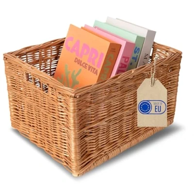 Immagine di Creative Home Cesto Vimini 40x30x24 +/ 2cm Cestino Portaoggetti in Naturale con Maniglie Cestini Salvaspazio, Rettangolare, Intrecciato a Mano per Documenti Giocattoli, Contenitori Bagno