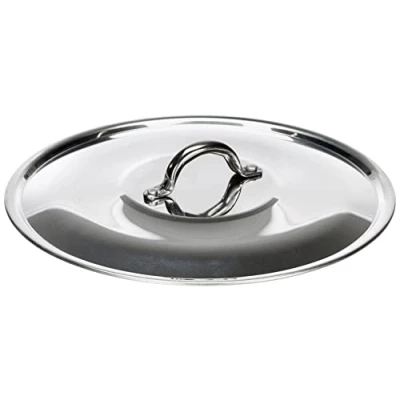 Immagine di Pentole Agnelli Alluminio 2 mm Coperchio Tondo con Ponticello senza Orlo, Lucido, Argento, 24 cm