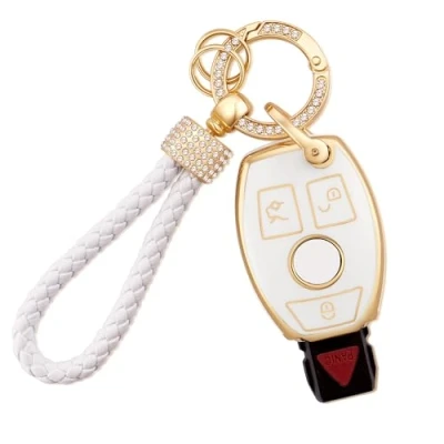 Immagine di Koaudb Cover per Portachiavi Mercedes Benz, 3 Pulsanti Protezione in TPU Morbido con Adatto Benz A B C E G R S Classe M AMG Smart Key Fob Case(Bz 3R)