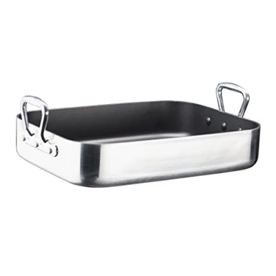 Immagine di GSW 860932 Alutherm® Gastro Rostiera Altezza con Stelo estremità Manici 40 x 30 cm/Circa 8,0 Litri, Alluminio, Argento/Nero, 44 13,3 cm