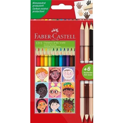Immagine di Faber Castell 511514 Set di matite colorate triangolari, 15 pezzi, incl. Bicolore pelle, per bambini e adulti
