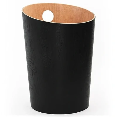 Immagine di Kazai.® Cestino da Ufficio Design &#039;Bennet&#039; Bidone Unico per Ufficio, Camera Letto, dei Bambini e Altro Secchio Spazzatura in Impiallacciatura di Legno Vero Nero