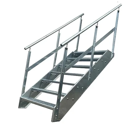 Immagine di Scale con griglia in acciaio Premium 7 Gradini Completamente zincata ringhiera su entrambi i lati Dimensioni (L x L H) 139cm 60cm 133cm Resistente alle intemperie e alla corrosione