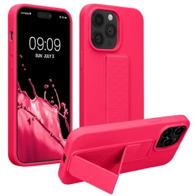 Immagine di kwmobile 1x Custodia Compatibile con Apple iPhone 14 Pro Max Cover Supporto Dita Back Case per Smartphone Protezione Gommata rosa shocking