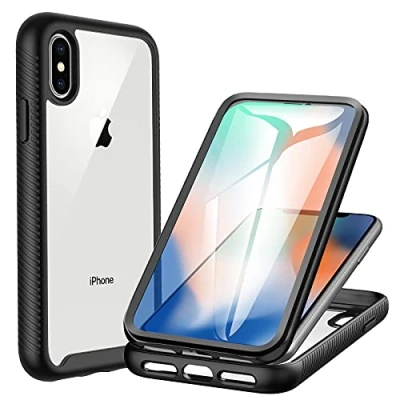 Immagine di CENHUFO Cover iPhone X, XS Antiurto 360 Gradi con Protezione dello Schermo Integrata Rugged Doppia Faccia Bumper Trasparente Full Case Fronte Retro Custodia per X/XS/10 Nero