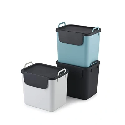 Immagine di Jive Rotho Set di 3 sistemi raccolta differenziata cucina in plastica (PP riciclato), grigio scuro/bianco/turchese, x 30 l (39,8 29,8 50,1 cm)