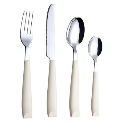 Immagine di Exzact Posate 16 Pezzi Acciaio Inossidabile con Maniglie di plastica Larghe Confortevole da Tenere 4 x Forchetta, Coltelli, Cucchiai Cena, Cucchiaini