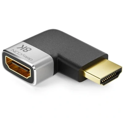 Immagine di deleyCON Adattatore HDMI Connettore di Accoppiamento 8K@60Hz / 4K@120Hz UHD 7680x4320 Alluminio 2.1 ARC HDR10+ Dolby Vision VRR ALLM 48Gbps Angolato a Sinistra Grigio Nero