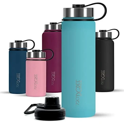 Immagine di 720DGREE Borraccia termica 750 ml &quot;noLimit&quot; Bottiglia acqua termiche in acciaio inox Senza BPA Borracce perfetto per bevande (710ml) calde, fredde, università, ufficio, all&#039;aperto +2 Coperchi