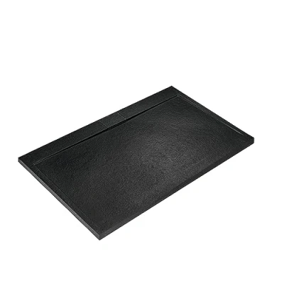 Immagine di Ideal Standard Ultra Flat S i.life, Piatto doccia rettangolare 140x70 in resina, Piletta di scarico lato lungo, Finitura opaca effetto pietra, Nero