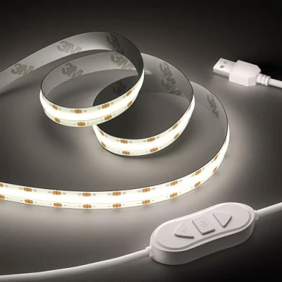 Immagine di OULARA striscia LED COB USB 5 V, luce bianca fredda, 6000 K, 3 m, dimmerabile, 960 LED, flessibile, con funzione di memoria per illuminazione sfondo TV, camera da letto, specchio