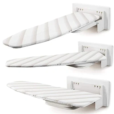 Immagine di uyoyous Asse da stiro a parete con rivestimento in cotone resistente al calore, 95 x 30 cm, pieghevole, salvaspazio, girevole 180, per ferro vapore, colore: bianco