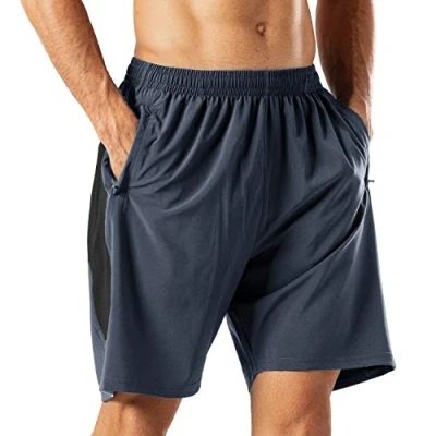 Immagine di HMIYA Pantaloncini da Corsa Uomo ad Asciugatura Rapida con Tasca Zip(Grigio XL)