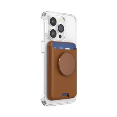 Immagine di PopSockets: PopWallet per MagSafe Con presa Include anello adattatore Sottile portacarte riposizionabile smartphone e custodie SoftGoods Cognac