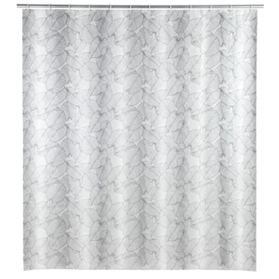 Immagine di WENKO tenda da doccia Samoa, in plastica (PE) ecologica e riciclabile, per vasca, impermeabile, 180 x 200 cm, inclusi 12 anelli bianchi, bianco/nero