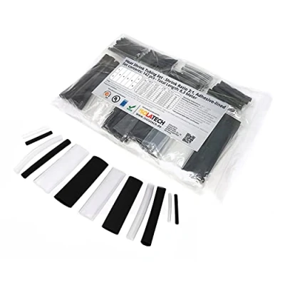 Immagine di Set di 142 pezzi tubo termorestringente 3:1 nero e transparente con colla interna. Lunghezza totale 8,3 m in un sacchetto polietilene. Da ISOLATECH