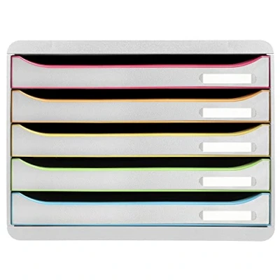 Immagine di EXACOMPTA Rif. 308913D BIG BOX PLUS HORIZON Cassetto 5 cassetti per documenti A4+ Dimensioni esterne: profondità 27 x larghezza 35,5 altezza 27,1 cm Bianco/Arlecchino/bianco