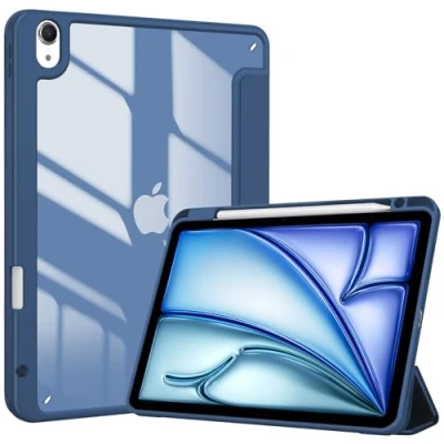 Immagine di ProCase Cover iPad Air 11&quot; M2 2024, 6/5/4 Generazione 10,9 Pollici con Portapenna, Custodia 2024/2022/2020, Retro Posteriore Transparent Smart Blu Marino