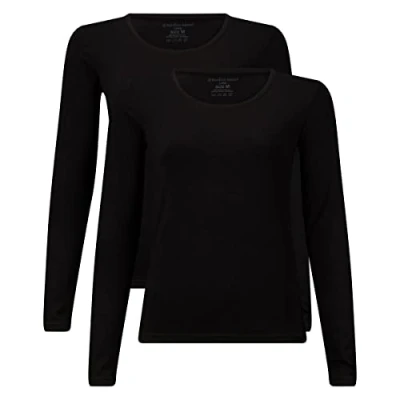 Immagine di Bamboo Basics Lara Maglietta a maniche lunghe da donna, confezione 2, girocollo, tinta unita, Schwarz, S