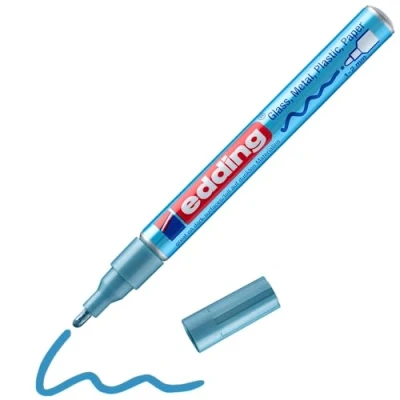 Immagine di edding 751 Marcatore a Vernice Lucida, Azzurro Metallizzato, 1 Pennarello, Punta Rotonda 2 Mm, Pennarello Indelebile per Vetro, Pietra, Legno, Plastica, Carta, Impermeabile, Alta Copertura