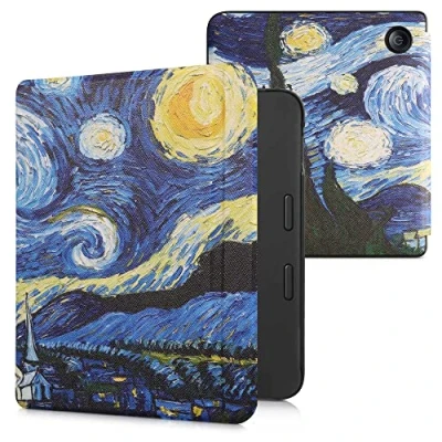 Immagine di kwmobile Custodia eReader Compatibile con Kobo Libra 2 Cover eBook Reader Flip Case blu/giallo Notte Stellata