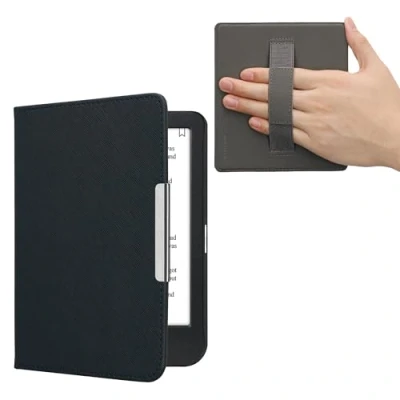 Immagine di kwmobile Custodia Cinturino Mano Compatibile con KoboClara BW/Colour Cover eBook Reader Case eReader Simil Pelle blu scuro