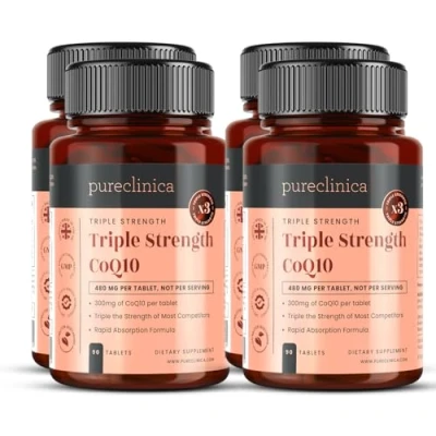 Immagine di CoQ10 300mg x 360 compresse (4 bottiglie da 90 ciascuna 12 mesi di scorta). Con la Vitamina C ed estratto pepe nero