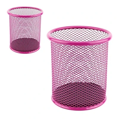 Immagine di Leviatan 2 pezzi Portapenne in metallo rotondo Mesh multifunzione tazza per penna a sfera Ø 91 mm rosa