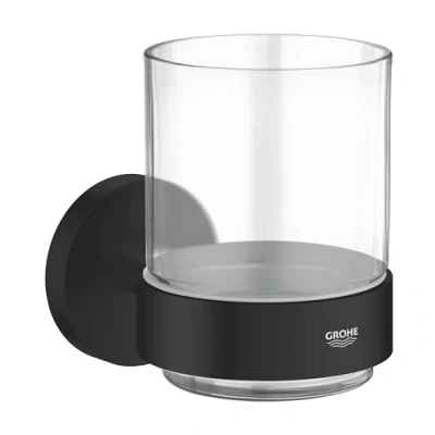 Immagine di GROHE Start QuickFix cristallo con supporto (metallo e vetro, fissaggio nascosto, viti tasselli inclusi, facilissimo da montare QuickGlue), dimensioni 106 x 99 mm, nero opaco, 411942430