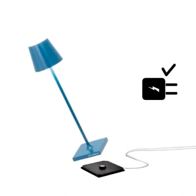 Immagine di Zafferano Poldina Pro Micro,Lampada da tavolo LED senza fili Ricaricabile,Temperatura colore 2200 2700 3000K, IP65 Uso Interno/Esterno Batteria Lunga Durata, Alluminio H 27.5 cm Blu Capri,LD0490K3x1