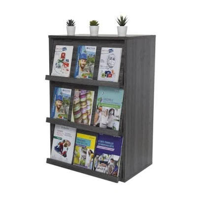 Immagine di Iris Ohyama, Mobile, Libreria, Scaffale portaoggetti, 3 ante pieghevoli, Design, Solido, Moderno, Multiuso, Ufficio, Camera da letto, Soggiorno, Flap Rack CHR 3, Rovere grigio