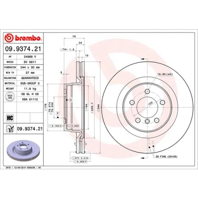 Immagine di BREMBO COATED DISC LINE 09.9374.21 Disco freno 344 30 5 ventilazione interna rivestito ad alto tenore di carbonio LAND ROVER: Range Rover 3