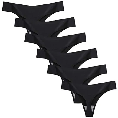 Immagine di Nightease Tanga da Donna Seta Ghiacciata String Mutande Senza Soluzione di continuità Biancheria Intima 6 Pacchi (S, Nero)