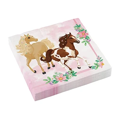Immagine di amscan 20 tovaglioli di carta pony, cavalli, fiori, 33 cm