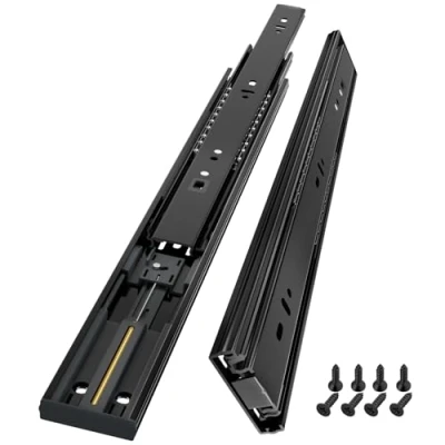 Immagine di AOLISHENG 400mm guide per cassetti con cuscinetti a sfera chiusura automatica, montaggio laterale, metallo nero, capacità di carico 45kg, 1 paio (2 pezzi)