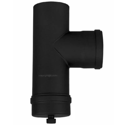 Immagine di FIREFIX Tubo per stufa a pellet R80/V in acciaio spesso 1,2 mm, diametro 80 connettore T con coperchio di pulizia, stufe e camini pellet, Senotherm, nero