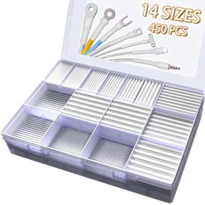 Immagine di Pointool kit guaina termorestringente, rapporto 2:1, 14 misure, assortimento di guaine termorestringenti per riparazioni fili, saldatura, cablaggio automobilistico, bianco, 450 PZ