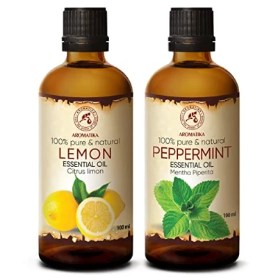 Immagine di Oli Essenziali di Limone 100ml e Menta Piperita Citrus Limon Mentha Profumo Aromaterapici per Diffusore Buon Umore Aroma Fresco