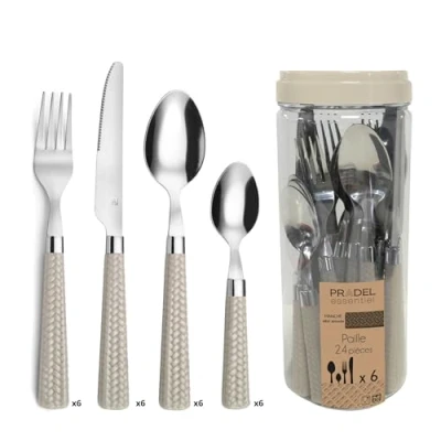Immagine di Amefa 2260LIT000C40 Paille Servizio di Posate 24 Pezzi, Colore: Tortora, Acciaio Inossidabile, Grigio