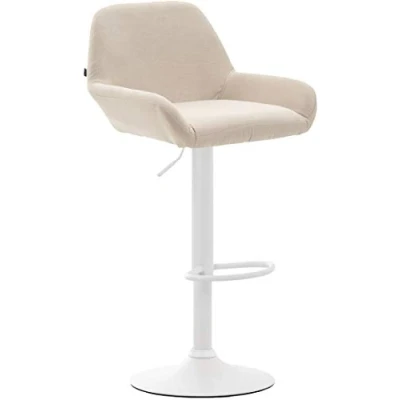 Immagine di CLP Sgabello Bar Braga in Stoffa I Sedia Cucina con Schienale E Braccioli Regolabile Altezza, Colore:Crema, Colore del Telaio:Bianco